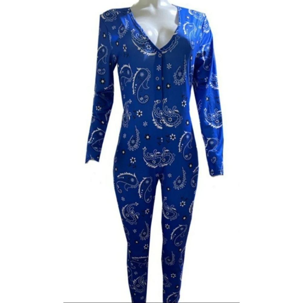 Blue Bandana Paisley Long Pant Onesie